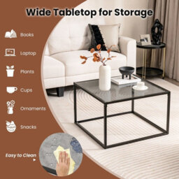 Gainoom Tempered Grey Glass Top Coffee Table Home Square Tea Table Accent Sofa Table - thumbnail 8