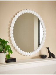 Deenz Round Bobbin Edges Wall Mounted Ornamental Mirror Glass & Plastic Spherical Beaded Frame Pattern White Home Decor 65 X 2 Cm - thumbnail 1
