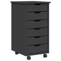 Walplus Rolling Cabinet With Drawers Moss Grey Solid Wood Pine - thumbnail 2