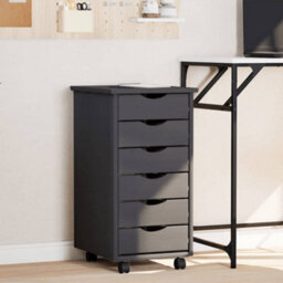 Walplus Rolling Cabinet With Drawers Moss Grey Solid Wood Pine