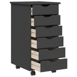 Walplus Rolling Cabinet With Drawers Moss Grey Solid Wood Pine - thumbnail 4