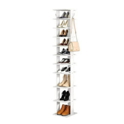 10 Tier White-W26Xd27Xh159Cm Narrow Wood Shoe Rack Storage Shelf Cabinet Organiser Footwear Stand - thumbnail 3