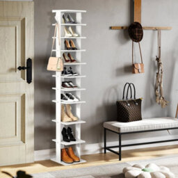10 Tier White-W26Xd27Xh159Cm Narrow Wood Shoe Rack Storage Shelf Cabinet Organiser Footwear Stand - thumbnail 5