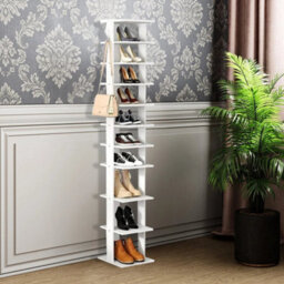 10 Tier White-W26Xd27Xh159Cm Narrow Wood Shoe Rack Storage Shelf Cabinet Organiser Footwear Stand - thumbnail 6