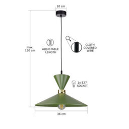 Luminosa Lighting Luminosa Amaris Dome Pendant Ceiling Light Green 1X E27 - thumbnail 3