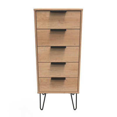 Osaka 5 Drawer Tall Bedside Cabinet In Nebraska Oak (Ready Assembled) - image 1