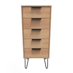 Osaka 5 Drawer Tall Bedside Cabinet In Nebraska Oak (Ready Assembled)