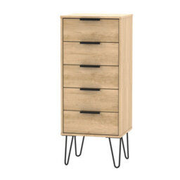 Osaka 5 Drawer Tall Bedside Cabinet In Nebraska Oak (Ready Assembled) - thumbnail 6