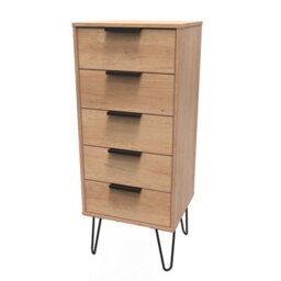 Osaka 5 Drawer Tall Bedside Cabinet In Nebraska Oak (Ready Assembled) - thumbnail 3