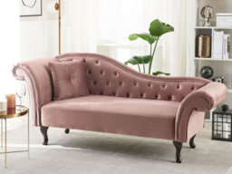 Beliani Left-Hand Chaise Longue Lattes Velvet Pink - thumbnail 2