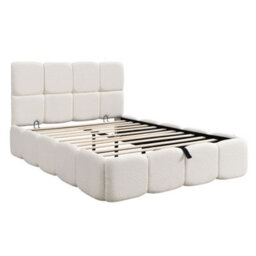 Merax 4Ft6 Double Upholstered Bed 135 X 190 Cm, Boucle Hydraulic Storage Bed With Soft Headboard And Wooden Slats, Beige - thumbnail 8