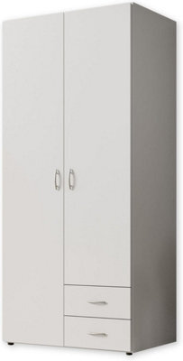 Arte Base Timeless Hinged 2 Door Wardrobe In White - Classic Design With Ample Storage - W81Cm X H176Cm X D51Cm - image 1