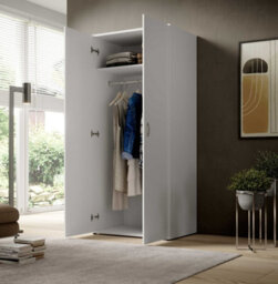 Arte Base Timeless Hinged 2 Door Wardrobe In White - Classic Design With Ample Storage - W81Cm X H176Cm X D51Cm - thumbnail 5