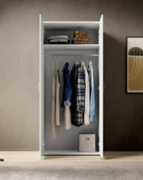 Arte Base Timeless Hinged 2 Door Wardrobe In White - Classic Design With Ample Storage - W81Cm X H176Cm X D51Cm - thumbnail 4