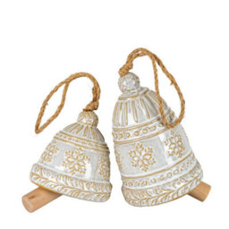 Large Ceramic Bell Tree Ornament With Snowflake Detail Christmas Decoration - thumbnail 3