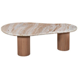Bundi Natural Marble & Wood Pedestal Coffee Table - thumbnail 2
