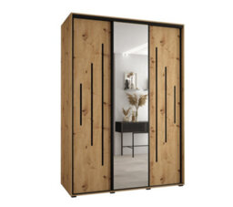 Arte Distinguished Oak Artisan Mirrored Cannes Xiii Sliding Wardrobe H2050mm W1800mm D600mm With Custom Black Steel Handles - thumbnail 1