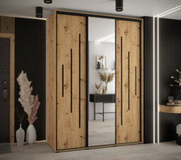 Arte Distinguished Oak Artisan Mirrored Cannes Xiii Sliding Wardrobe H2050mm W1800mm D600mm With Custom Black Steel Handles - thumbnail 2