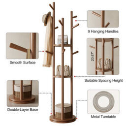Yqjjgl Freestanding Solid Wood Coat Rack With 3 Shelves And Hooks Walnut Clothes Rail Clothes Rack - thumbnail 6