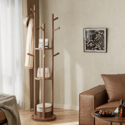 Yqjjgl Freestanding Solid Wood Coat Rack With 3 Shelves And Hooks Walnut Clothes Rail Clothes Rack - thumbnail 2