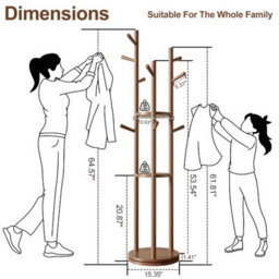 Yqjjgl Freestanding Solid Wood Coat Rack With 3 Shelves And Hooks Walnut Clothes Rail Clothes Rack - thumbnail 5