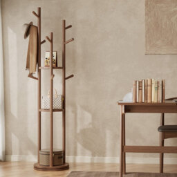 Yqjjgl Freestanding Solid Wood Coat Rack With 3 Shelves And Hooks Walnut Clothes Rail Clothes Rack - thumbnail 9