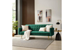 Home Detail Windsor Sofa Bed, Green Velvet Gold Legs