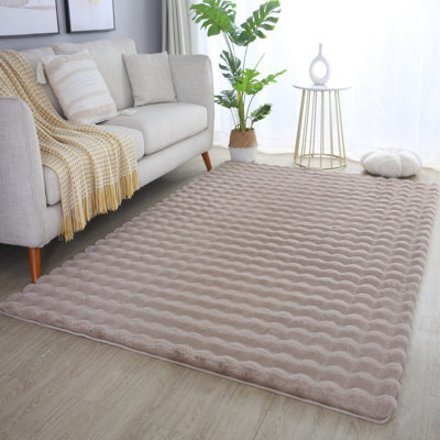 Orbie Washable Low Pile Super Soft Living Room Area Rug Machine Carved Ridge-Furrow Design Beige 200 X 280 Cm - image 1