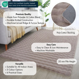 Orbie Washable Low Pile Super Soft Living Room Area Rug Machine Carved Ridge-Furrow Design Beige 200 X 280 Cm - thumbnail 2