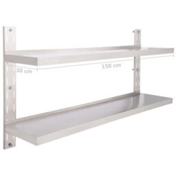 Berkfield 2-Tier Floating Wall Shelf Stainless Steel 150X30 Cm - thumbnail 7