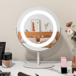 Costway Makeup Vanity Mirror 3 Color Dimmable Led Lighted Round Mirror Touch Screen - thumbnail 5