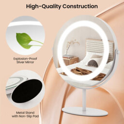 Costway Makeup Vanity Mirror 3 Color Dimmable Led Lighted Round Mirror Touch Screen - thumbnail 6