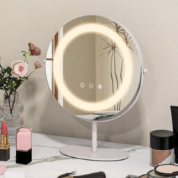 Costway Makeup Vanity Mirror 3 Color Dimmable Led Lighted Round Mirror Touch Screen - thumbnail 4
