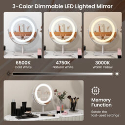Costway Makeup Vanity Mirror 3 Color Dimmable Led Lighted Round Mirror Touch Screen - thumbnail 7