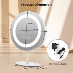 Costway Makeup Vanity Mirror 3 Color Dimmable Led Lighted Round Mirror Touch Screen - thumbnail 2