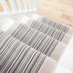 Loomed Neutral Beige Striped Cut To Measure Stair Carpet Runner 60Cm Wide - thumbnail 2