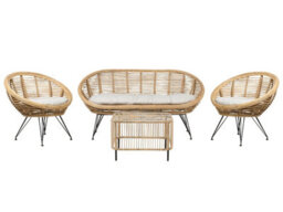 Wyld And Coco 4-Seater Natural Rattan Sofa Set With Coffee Table And Light Beige Cushions - Indoor/outdoor Modular Seating - thumbnail 1