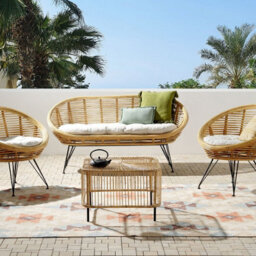 Wyld And Coco 4-Seater Natural Rattan Sofa Set With Coffee Table And Light Beige Cushions - Indoor/outdoor Modular Seating - thumbnail 2