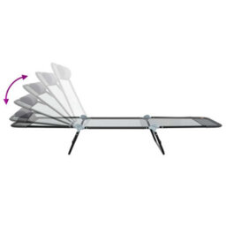 Berkfield Folding Sun Lounger With Headrest Grey Textilene - thumbnail 9