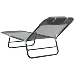 Berkfield Folding Sun Lounger With Headrest Grey Textilene - thumbnail 6