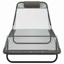Berkfield Folding Sun Lounger With Headrest Grey Textilene - thumbnail 4