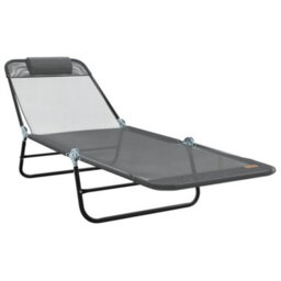 Berkfield Folding Sun Lounger With Headrest Grey Textilene - thumbnail 2
