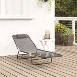 Berkfield Folding Sun Lounger With Headrest Grey Textilene - thumbnail 3