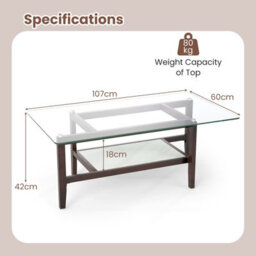 Gainoom Home Brown Glass Coffee Table 2-Tier Coffee Table With Storage Shelf - thumbnail 2