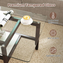 Gainoom Home Brown Glass Coffee Table 2-Tier Coffee Table With Storage Shelf - thumbnail 6