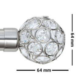 A.unique Home Beaded Gem Metal Extendable Curtain Pole With Rings And Fittings (25/28mm) - Brushed Steel, 120Cm - 220Cm Approx - thumbnail 2