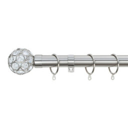 A.unique Home Beaded Gem Metal Extendable Curtain Pole With Rings And Fittings (25/28mm) - Brushed Steel, 120Cm - 220Cm Approx