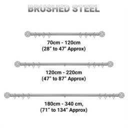 A.unique Home Beaded Gem Metal Extendable Curtain Pole With Rings And Fittings (25/28mm) - Brushed Steel, 120Cm - 220Cm Approx - thumbnail 6