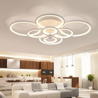 Living And Home Modern 8 Circular White Metal And Acrylic Led Semi Flush Ceiling Light Fixture For Nordic Decor, Dimmable - image 1