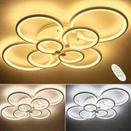 Living And Home Modern 8 Circular White Metal And Acrylic Led Semi Flush Ceiling Light Fixture For Nordic Decor, Dimmable - thumbnail 4